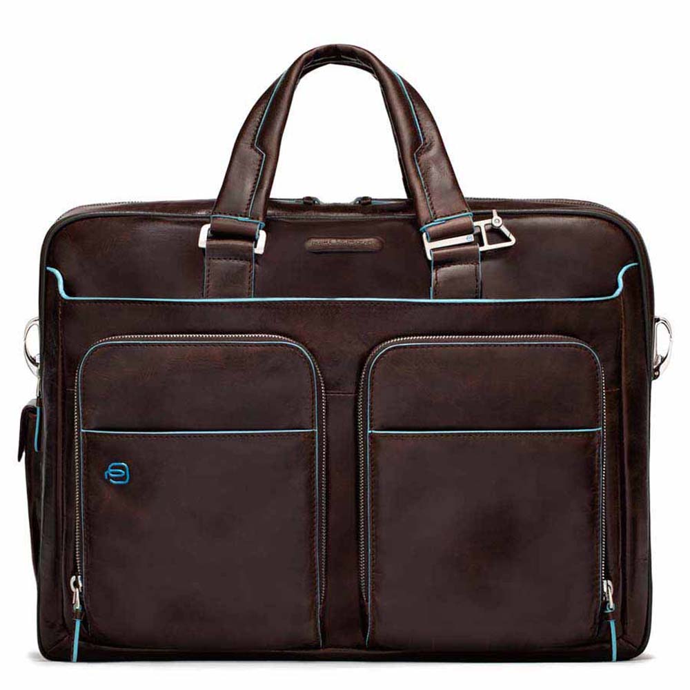 Expandable computer case with iPad/iPad®Air holder, umbrella pocket, organised U-zip front pockets Blue Square - Mahogany