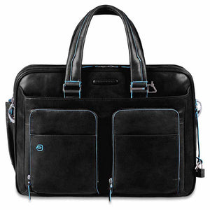 Expandable computer case with iPad/iPad®Air holder, umbrella pocket, organised U-zip front pockets Blue Square - Black
