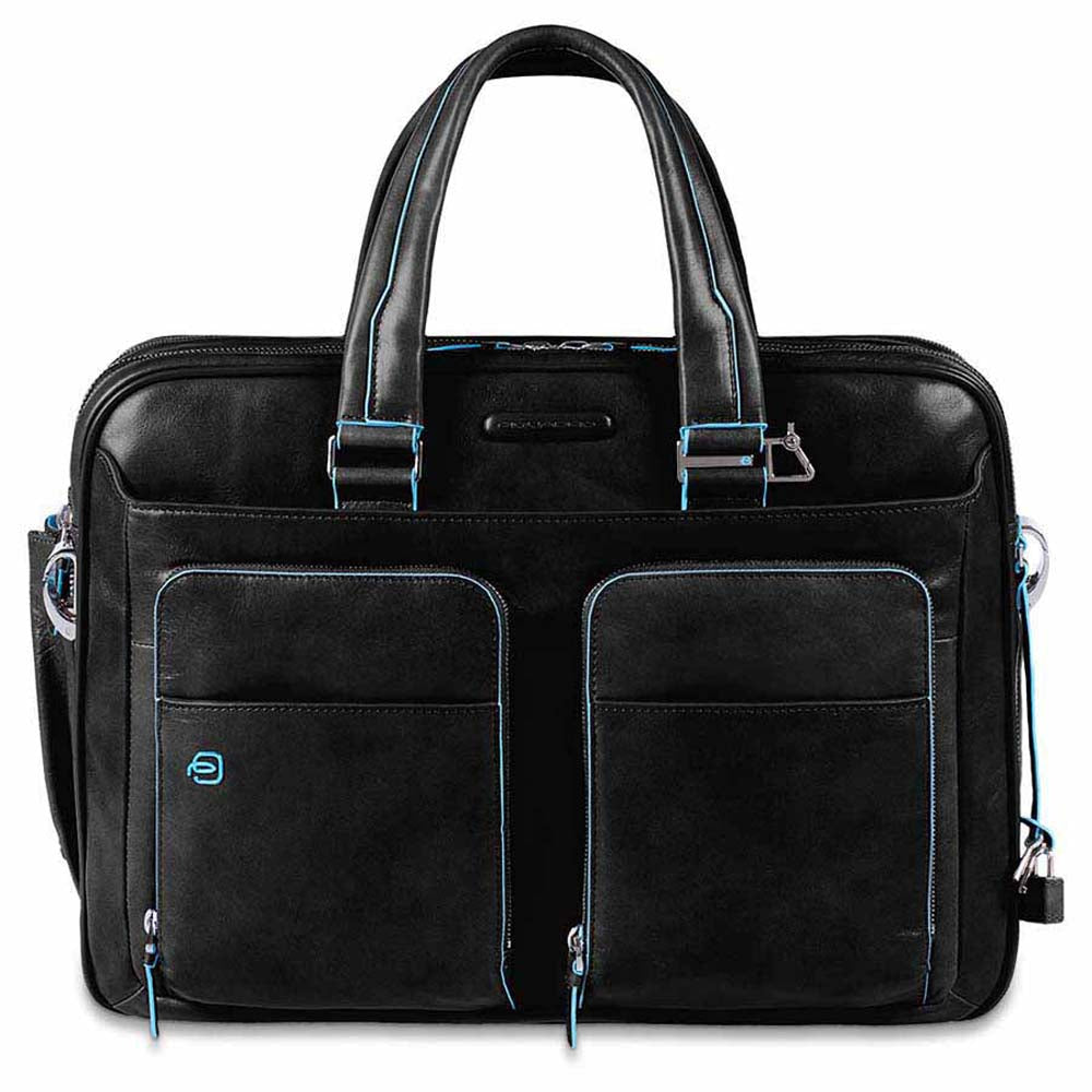 Expandable computer case with iPad/iPad®Air holder, umbrella pocket, organised U-zip front pockets Blue Square - Black