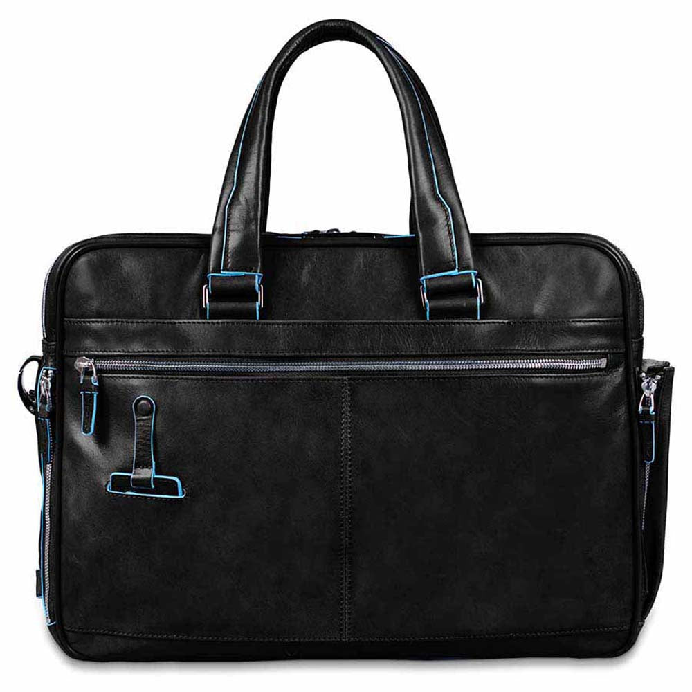 Expandable computer case with iPad/iPad®Air holder, umbrella pocket, organised U-zip front pockets Blue Square - Black
