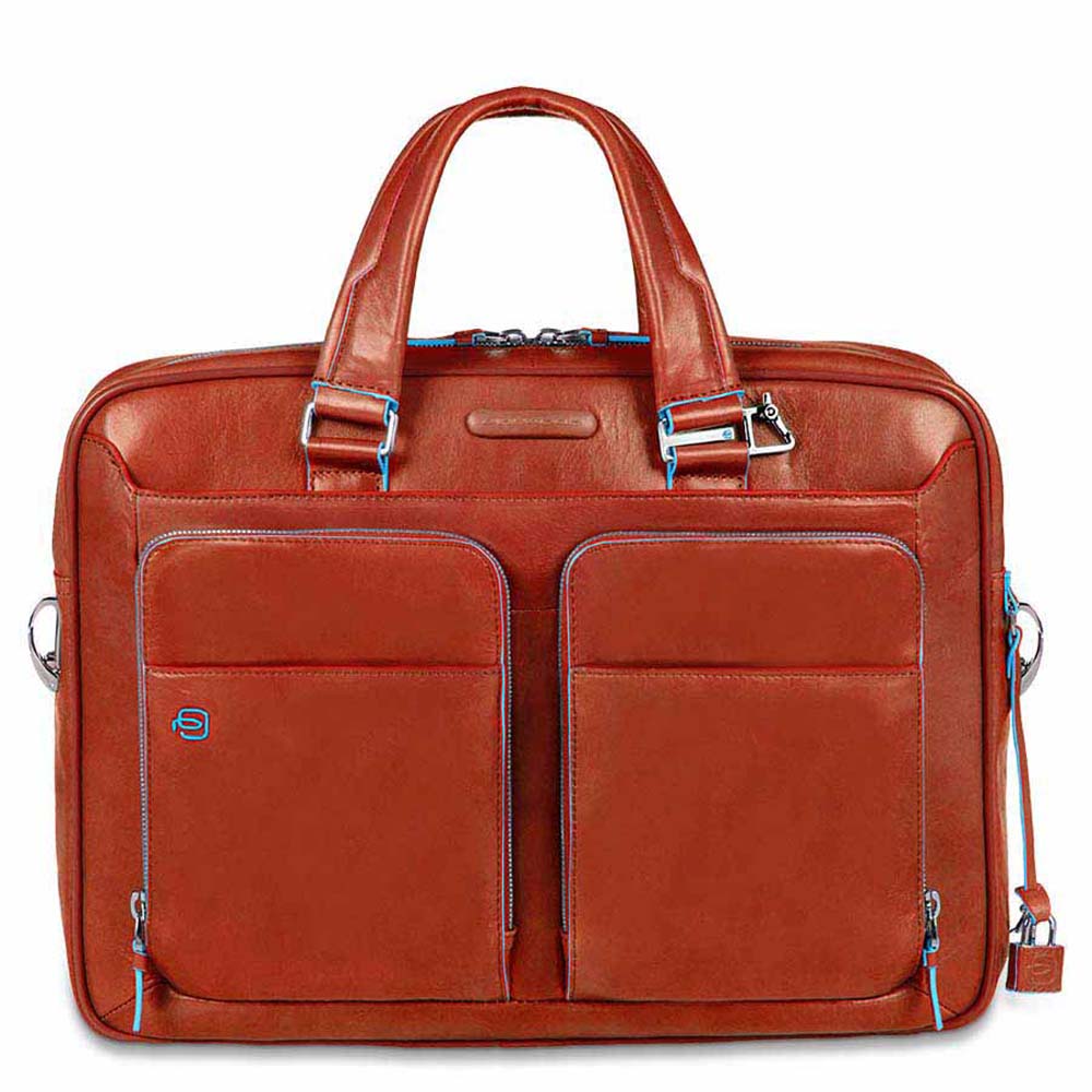 Piquadro Blue Square Portfolio Computer Briefcase 15" with iPad-Cognac