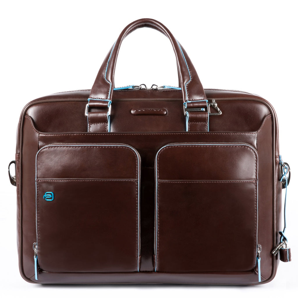 Piquadro Blue Square Portfolio Computer Briefcase 15" with iPad-Mahogany