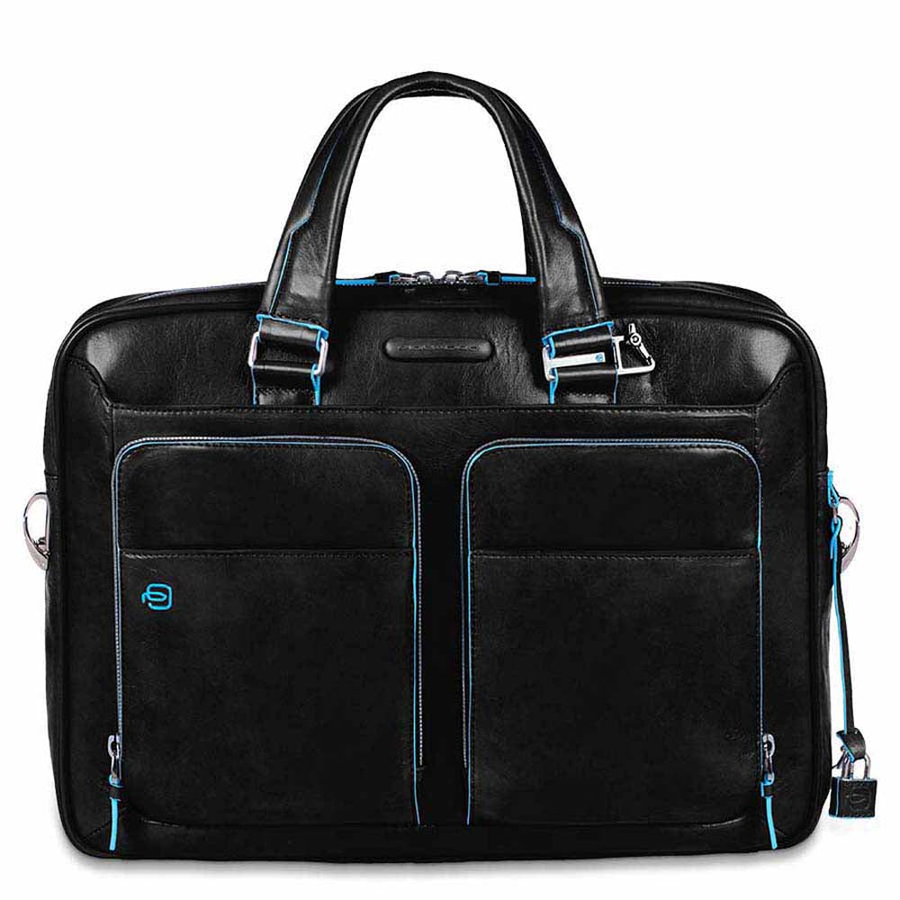 Piquadro Blue Square Portfolio Computer Briefcase 15" with iPad-Black