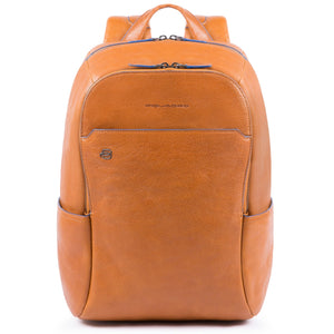 Small size computer backpack with iPad®10,5"/iPad 9,7" compartment, pockets for bottle and umbrella Blue Square - Cuoio tabacco