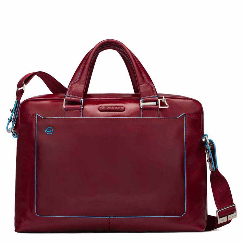 Computer portfolio briefcase with iPad® compartment Blue Square - Red