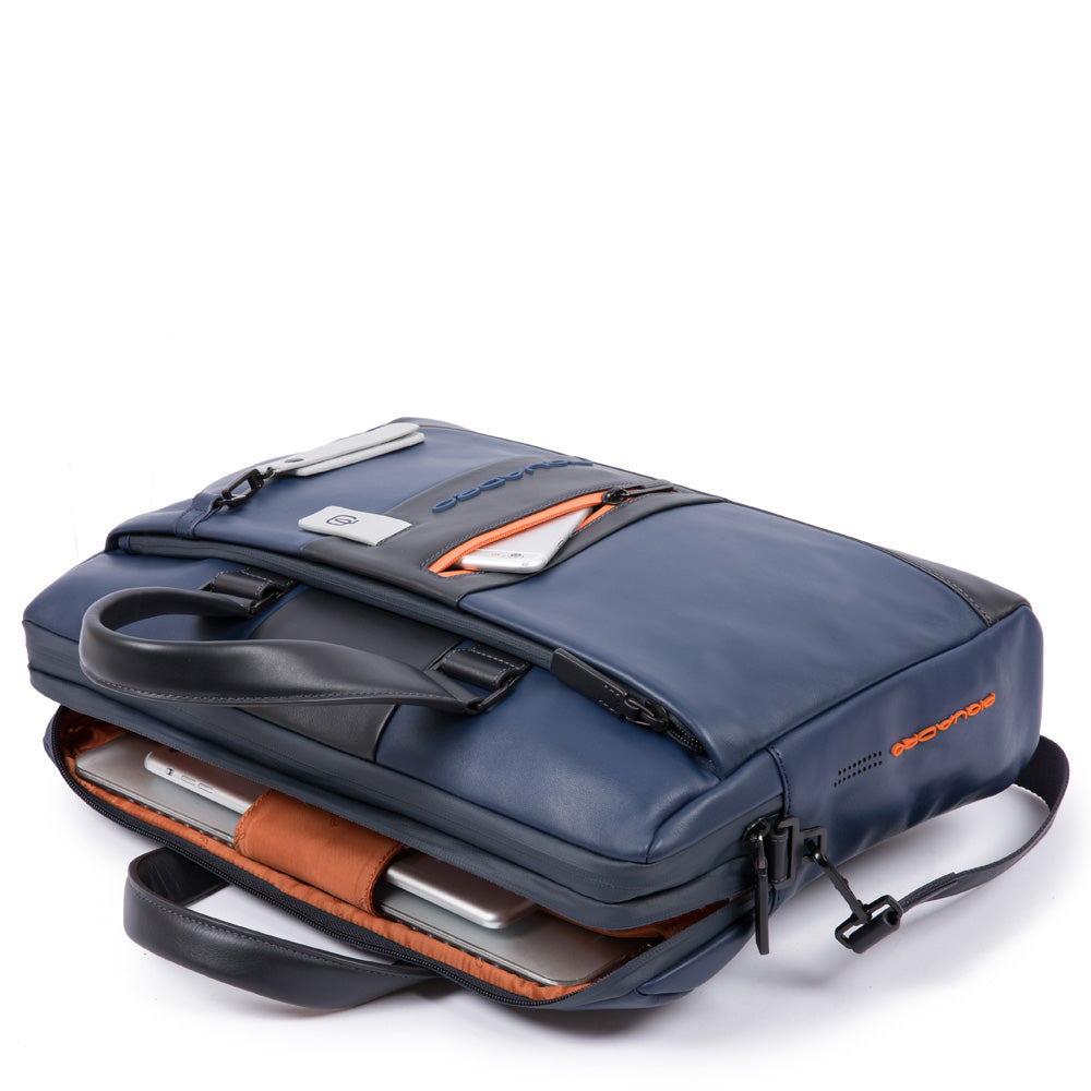 Computer portfolio briefcase with iPad® compartment, customizable tag and pocket for CONNEQU Urban - blu/grigio