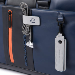 Computer portfolio briefcase with iPad® compartment, customizable tag and pocket for CONNEQU Urban - blu/grigio