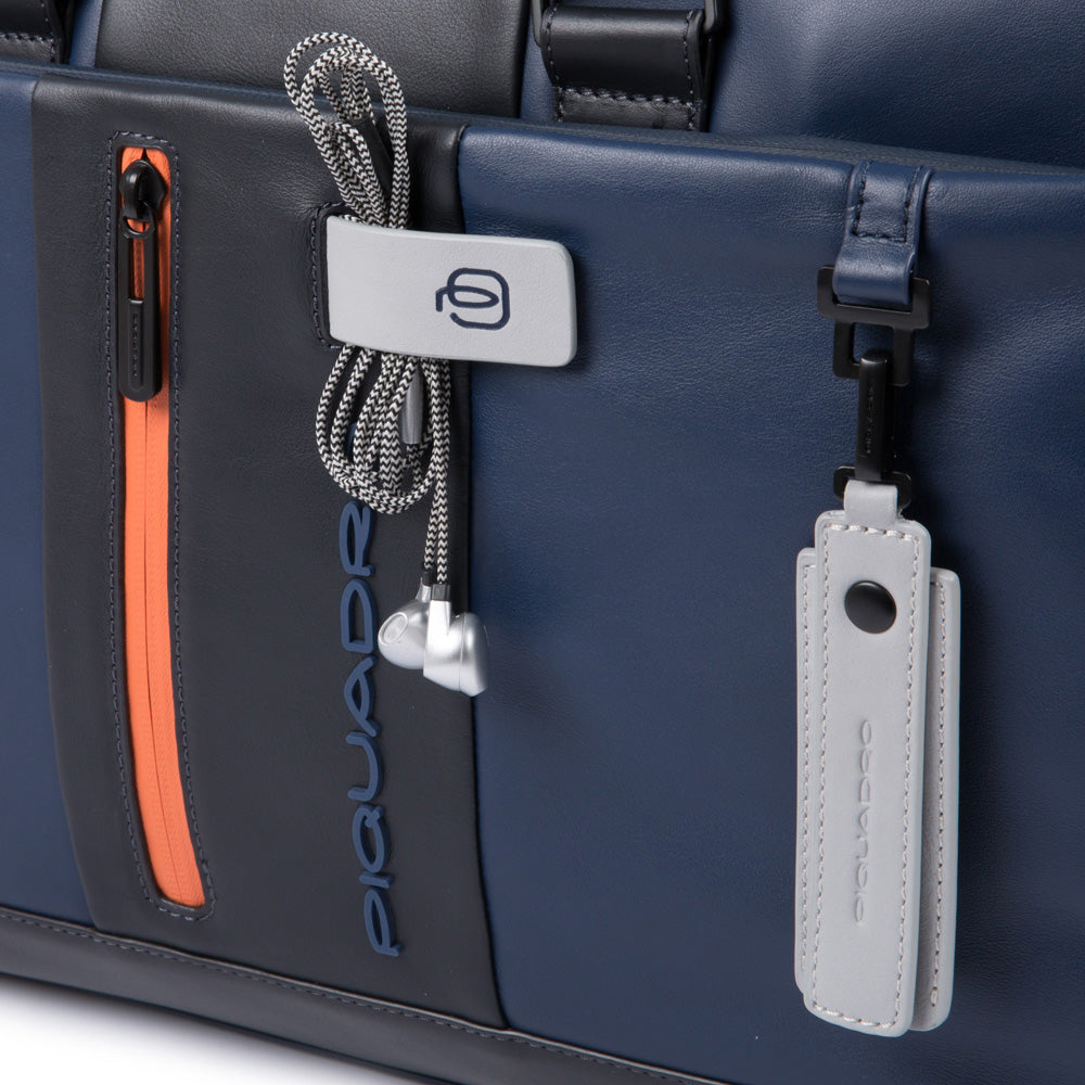 Computer portfolio briefcase with iPad® compartment, customizable tag and pocket for CONNEQU Urban - blu/grigio