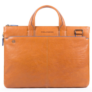 Small expandable laptop briefcase with compartment for 10.5"/9.7" iPad®, CONNEQU avail. Black Square - cuoio tabacco
