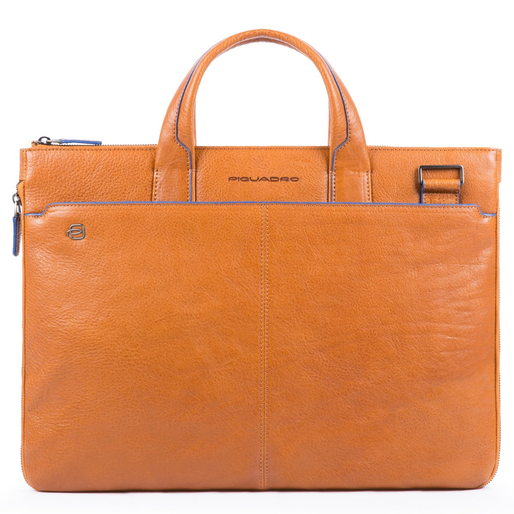 Small expandable laptop briefcase with compartment for 10.5"/9.7" iPad®, CONNEQU avail. Black Square - cuoio tabacco