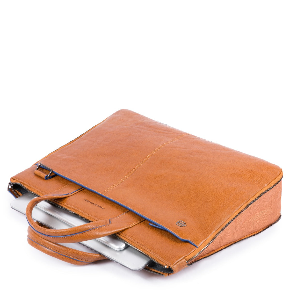 Small expandable laptop briefcase with compartment for 10.5"/9.7" iPad®, CONNEQU avail. Black Square - cuoio tabacco