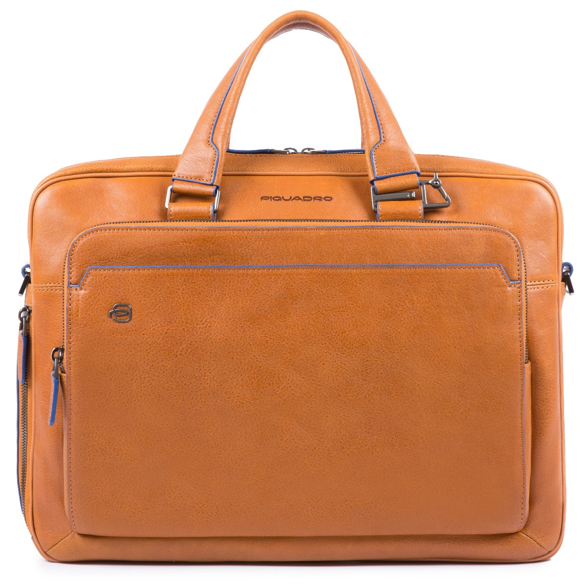 Briefcase 2 handles in Blue Square leather - cuoio tabacco
