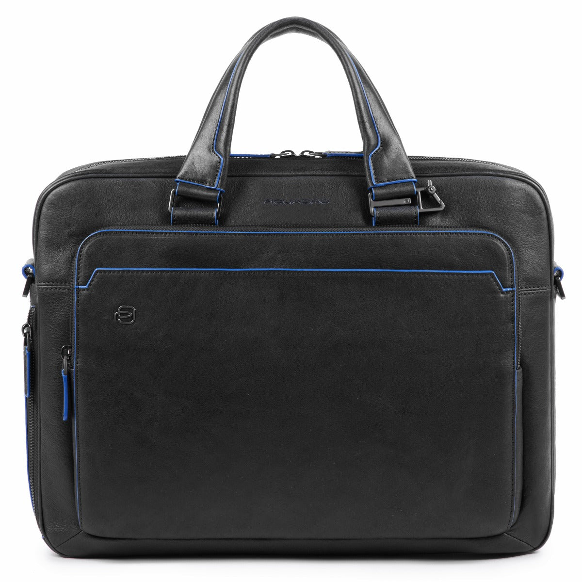Briefcase 2 handles in Blue Square leather - Black