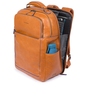Fast Check computer backpack with iPad®10,5iPad 9,7 compartment, bottle and umbrella pockets Blue Square - Cuoio tabacco