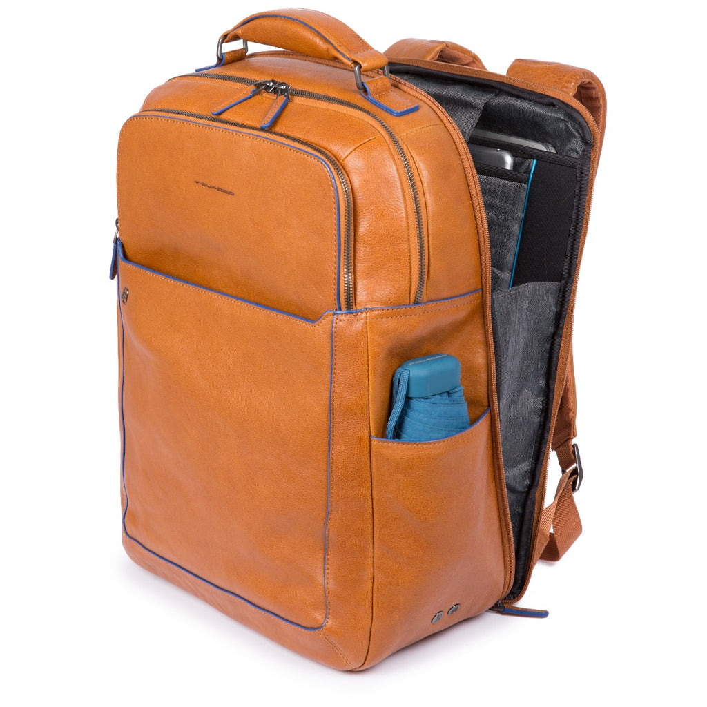 Fast Check computer backpack with iPad®10,5iPad 9,7 compartment, bottle and umbrella pockets Blue Square - Cuoio tabacco