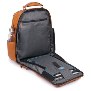 Fast Check computer backpack with iPad®10,5iPad 9,7 compartment, bottle and umbrella pockets Blue Square - Cuoio tabacco