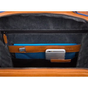 Fast Check computer backpack with iPad®10,5iPad 9,7 compartment, bottle and umbrella pockets Blue Square - Cuoio tabacco