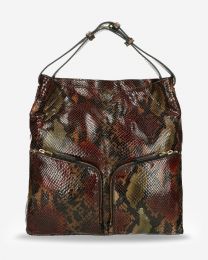 Fred de la Bretoniere hand en crossbodytas L brown mutli reptielprint online kopen - Tas Plus - Tassenwinkel Hoorn