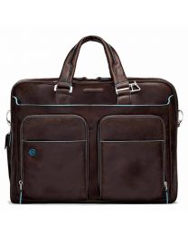 Expandable computer case with iPad/iPad®Air holder, umbrella pocket, organised U-zip front pockets Blue Square - Mahogany