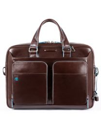 Piquadro Blue Square Portfolio Computer Briefcase 15" with iPad-Mahogany